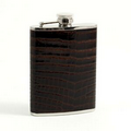 Brown "Croco" Leather Flask - 6 Oz.